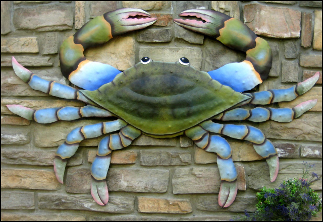 Hand Painted Metal Crab Decor Tropical Wall Decor