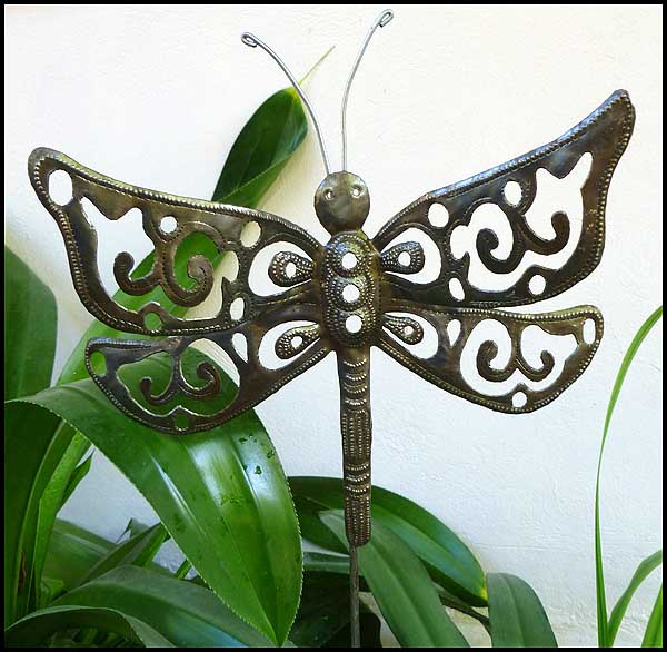 Handcrafted Metal Plant Stake Metal Dragonfly Garden Plant Stake